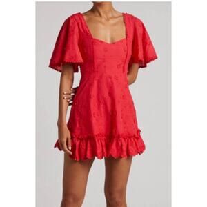 NWT Showpo Fancy A Spritz Mini Dress Red Cotton Floral Embroidered 12 Coquette